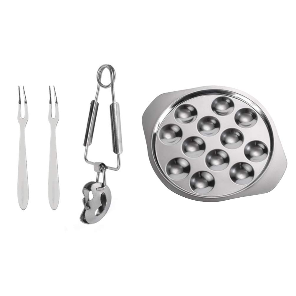 Cabilock 1 Satz Schneckenteller mit Edelstahl Clip Schneckenschale Metall 12 Löcher Schneckenplatte Schneckenpfanne Serviergeschirr für Zuhause Restaurant Hotel Küche BBQ Silber