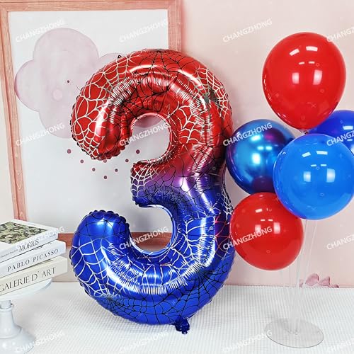 Image of 40 In Red And Blue Spider Theme Large Number 8 Balloon | Giant Large Helium Foil Balloon for Boy or Girl 8 th Birthday Wedding Anniversary Baby Shower Party Decorations