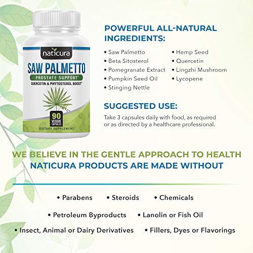 Naticura Saw Palmetto Prostate Support - Saw Palmetto For Hair Growth In Women And Men With Pumpkin Seed, Vitamin D3, Vitamin E, Zinc, Vitamin B - 90 Capsules #TOP4