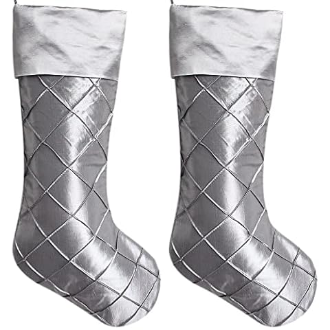 2PCS Silver Pintuck Faux Silk Christmas Stockings Cover