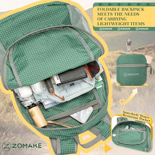 Image of ZOMAKE Ultra Lightweight Hiking Backpack 20L, Packable Small Backpacks Water Resistant Daypack for Women Men(Camouflage Green Plaid)