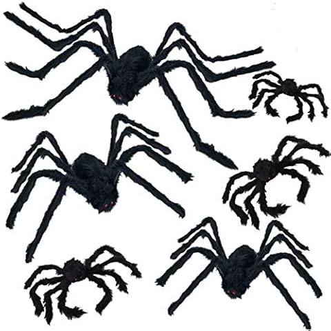 Halloween Spider Decorations, 6 PCS Scary Giant Spiders Set, Realistic Red Eyes and Bendable Legs Spider Decoration Props for Window Wall and Outdoor Indoor Yard Patio House Decor Cover