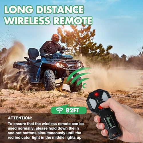 Image of STIMULATER 4500LB ATV Winch, with Synthetic Rope, with Wireless Remote and Wired Switch,Hawse Fairlead&Hook,IP67 Waterproof,Suitable for Most ATVs