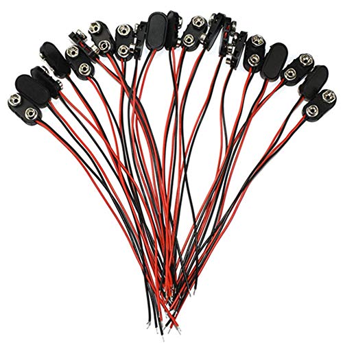 Qiying 9 V Battery Clip Connector, I-Type 9 Volt Battery Clip, 9V Battery Buckle Connector Hard Buckle Plastic Housing and Black Red Wires Leads Iength 5.9 inches (I Type Hard Shell 20 PCS)