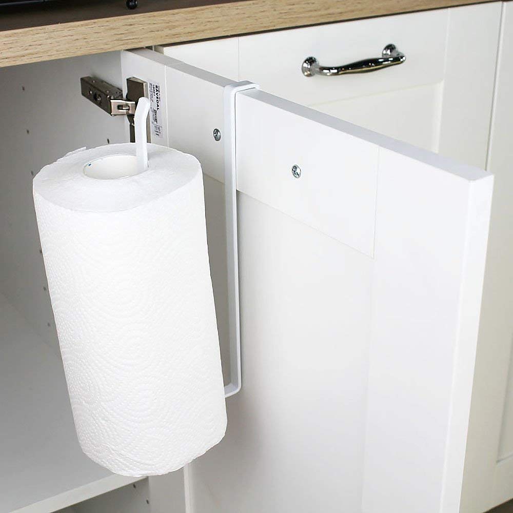 Portarotolo Da Cucina In Ferro Bianco Per Armadietti E Mensole, 240x75x70 Mm, Salvaspazio