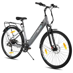 HH HILAND Hiand 28 inch lichtgewicht e-bike, 7 versnellingen stadsfiets voor mannen en vrouwen, pendelelektrische fiets met 250 W motor, blauw/grijs/wit/oranje/kaki