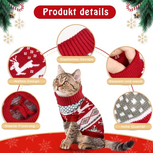LATRAT 2er-Pack Weihnachts-Katzen-Hunde-Pullover, Schneeflocken, Rentier-Motiv, Strickwaren,Winterhaustierkleidung,Warme Haustierpullover für Kätzchen und kleine HundeM, Elch und Kitz, Rot, M