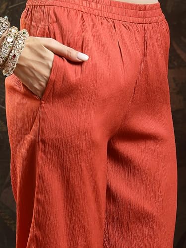 Image of Stylum Women's Solid & Embroidered Crepe A-Line Kurta with Dupatta