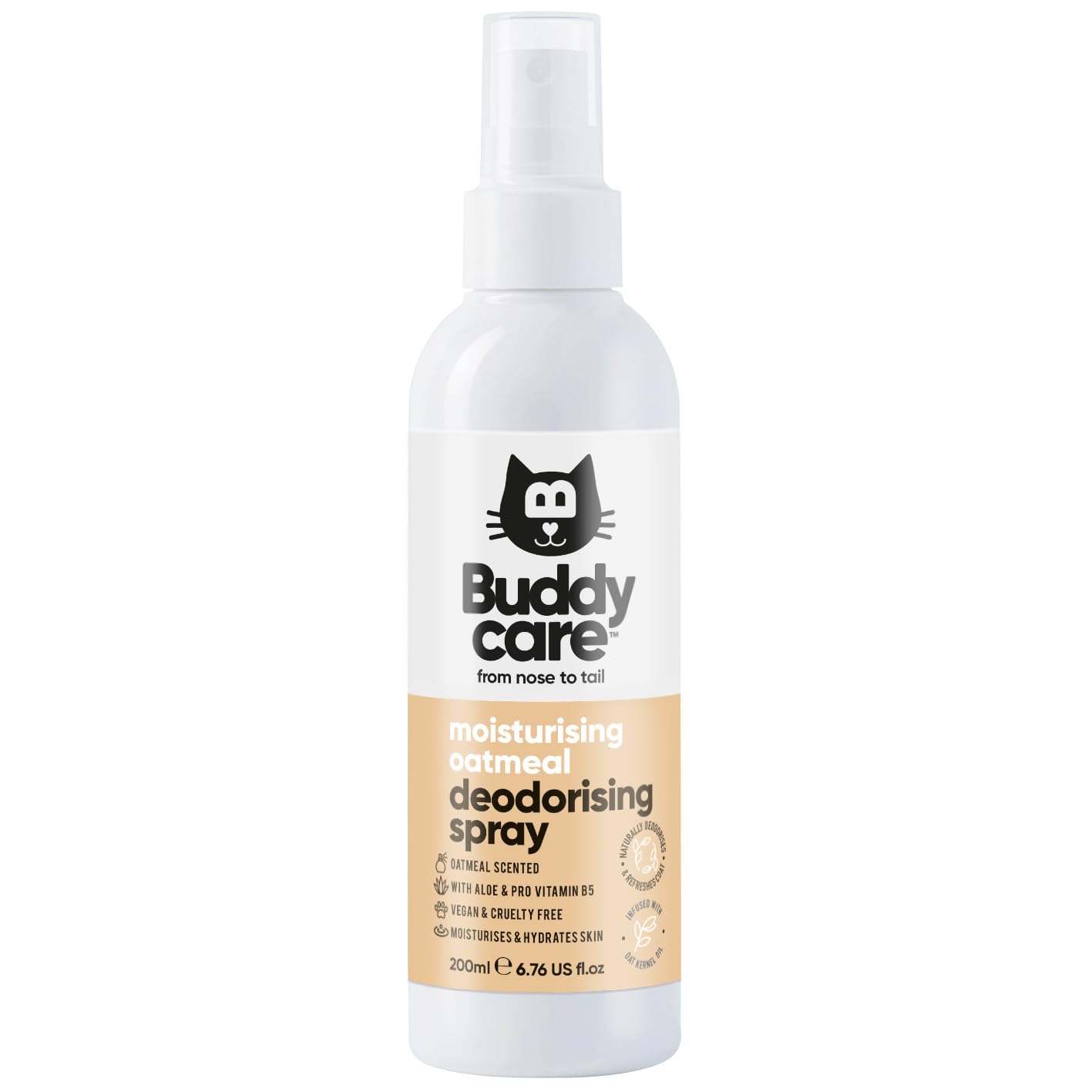 Buddycare Cat Deodorising Spray | Oatmeal Scented Cat Perfume Spray (200ml) Odour Remover Refreshing Perfume & Cologne Effective Pet Odour Eliminator