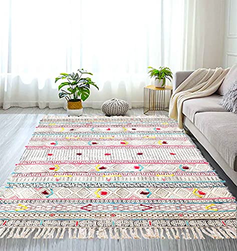Alfombra De Algodón Con Decoración Bohemia De 120 X 180 Cm Con Bordados A Mano Y Flecos - Alfombra Boho Chic - Pieza Tribal Decorativa Para Tu Salón, Dormitorio, Patio O Habitación De Los Niños Alfombra De Algodón Con Decoración Bohemia De 120 X 180 Cm Con Bordados A Mano Y Flecos - Alfombra Boho Chic - Pieza Tribal Decorativa Para Tu Salón, Dormitorio, Patio O Habitación De Los Niños
