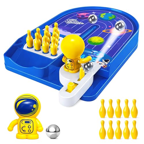 Image of VGRASSP Space Theme Pinball Bowling Tabletop Game Toy for Kids with 10 Bowling Pins - Interactive Indoor and Outdoor Manual Launcher Playset Gift - Color As Per Stock