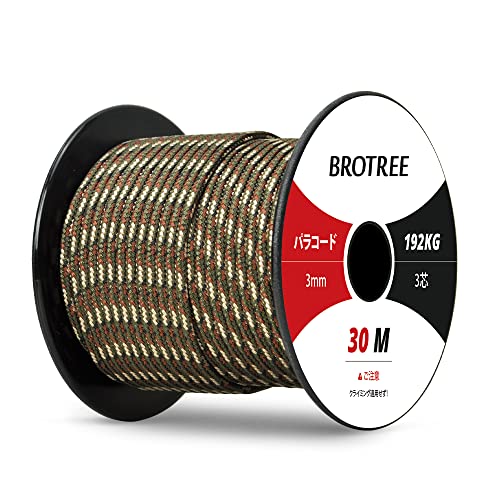 Brotree パラコード 3mm 3芯 ガイロープ ボビン巻型 テント ロープ パラシュートコード キャンプ サバイバル アウトドア用 耐荷重192kg DIY編む用