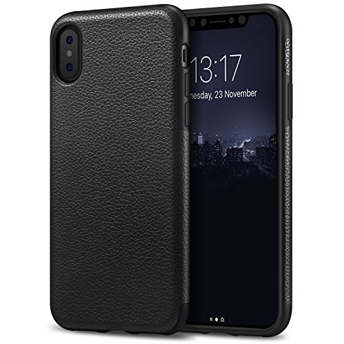 Tasikar Compatible with iPhone XS Case / iPhone X Case Slim Fit Leather Cover Case Premium Leather and TPU Design Compatible iPhone XS (2018) / iPhone X (2017) - Black