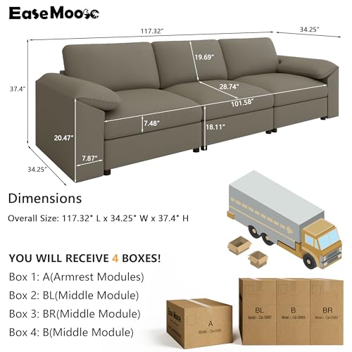 Image of EASE MOOSE 3 Seater Deep Seat Sectional Sofa,Scratch Resistant Faux Leather Material, Oversized Modular Couch for Living Room,Modern Comfy Sofas for Small Spaces, Light Grey