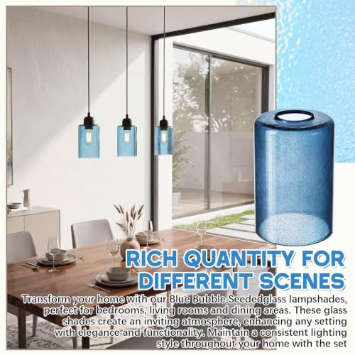 Image of Teenyyou 6 Pcs Blue Bubble Seeded Glass Shade Replacements for Pendant Light Fixtures Glass Lamp Shade Cover, 1-5 /8 Inch Fitter E26 Base, 4 inchw x 6 inchh, Replacement Lamp Globe for Chandelier Wall Sconce