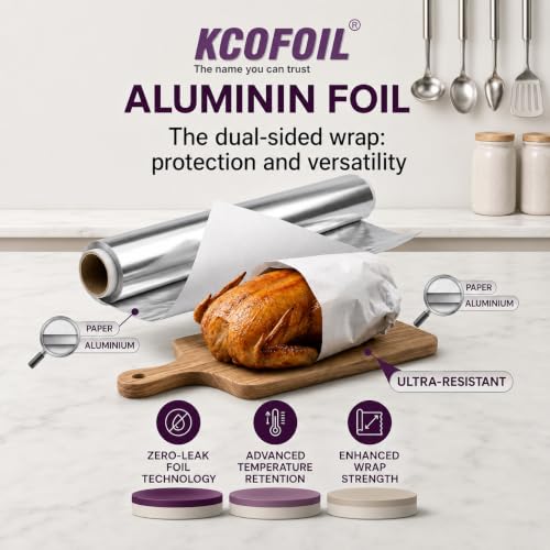 Image of 2-in-1 Paper & Silver Aluminium Foil Roll (1kg Net) | Greaseproof & Heat Retention | Keeps Food Fresh | Perfect for Wrapping, Packing, Storing & Serving