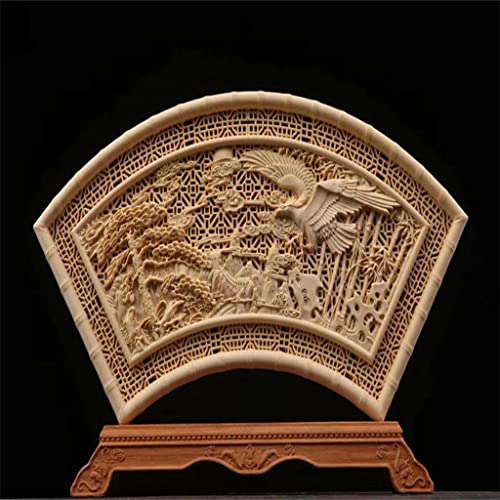 Czdyuf 29Cm Cypress Wood Fan Shape Desktop Decoration Solid Wood Sculpture Eight Gods Feng Shui Statue (Color : E, Size : 29Cm*16Cm) #TOP15