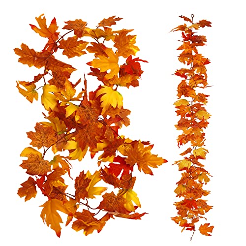 2 Stück Künstliche Ahornblatt Girlande, Hängende Herbstlaub Vines Girlande Dekoration für drinnen und draußen, Party, Hochzeit, Hausgarten, Wand, Tür, Kamin, Thanksgiving Weihnachtsfeiern Dekoration Cover