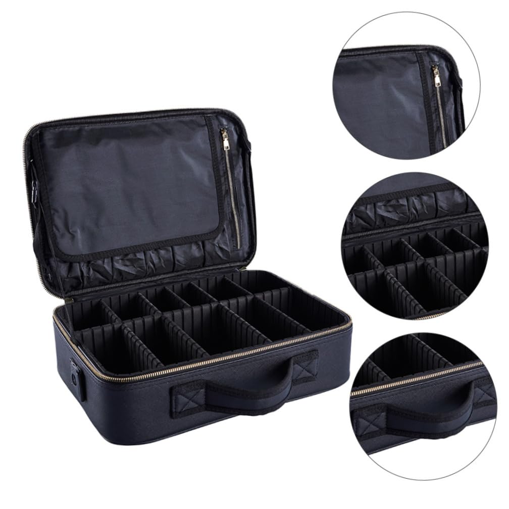 Abaodam Borsa per Cosmetici da Viaggio Portatile Oxford Nero Design a Griglie e Manico, Facile da Trasportare, per Organizzare Prodotti di Bellezza e Accessori