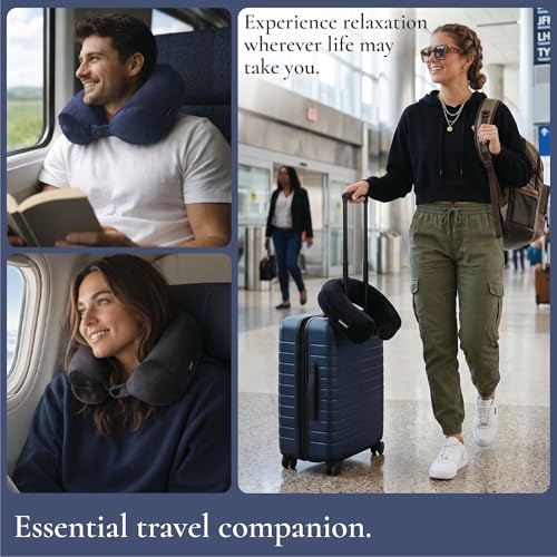 Image of Brookstone Free Form Travel Pillow Lightweight Flexible Memory Foam Pillow | Adjustable Internal Spine Shapes Into a U, Roll or Curve for Neck, Back or Side-Sleeper Support, Foldable for Any Trip