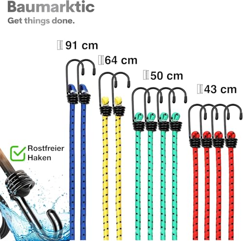 10x Expander mit Haken & Gepäckspanner - Spanngummis & Gummiseile mit Haken zur Befestigung - div. Längen - extra starker Haken - Autozubehör