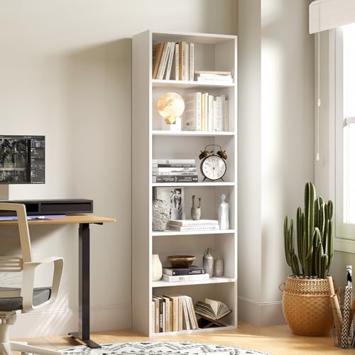 CoziBB Bookcase, Bookshelf with 6 Shelves, Tall Book shelf for Living Room, Study, Office, Bedroom, Modern Style, 23.5 x 55.5 x 181 cm, White