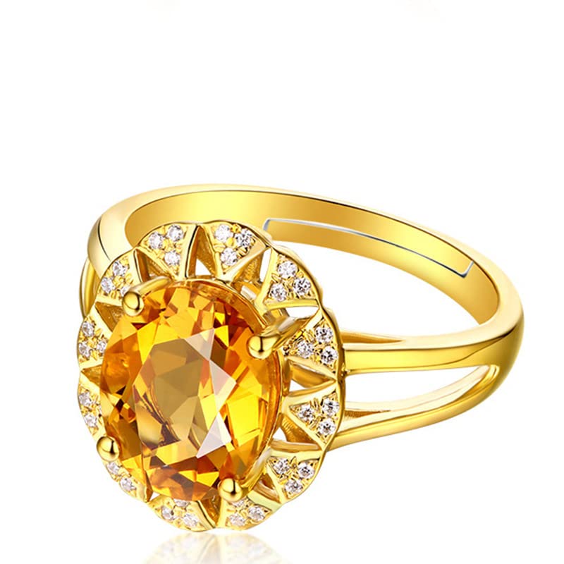 Fashion Citrine Gold Plated Gemstone Ring Yellow Diamond Ring Open Ring 925 Sterling Silver Oval Diamond Cut Cubic Zirconia Citrine Ring Wedding Engagement Ring 593 (golden color)3