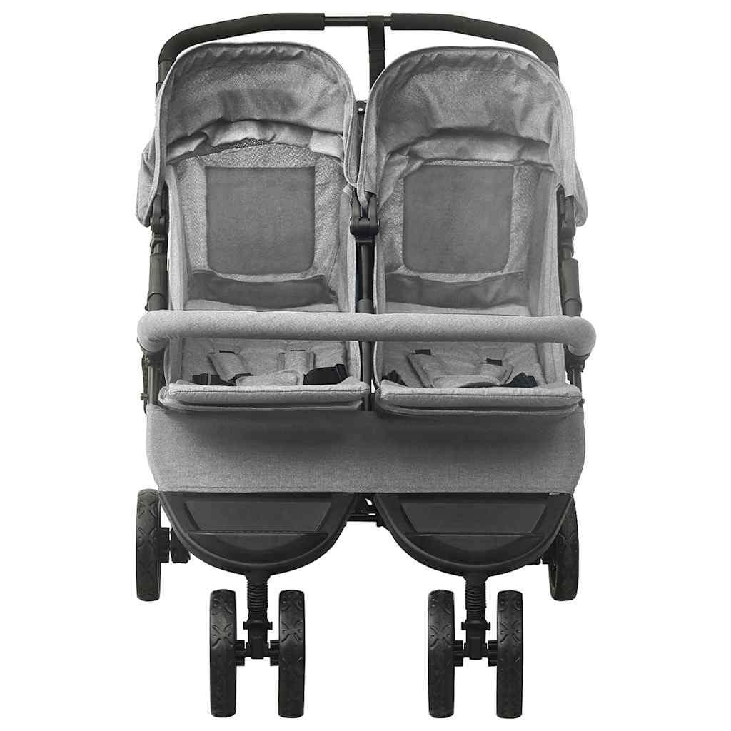 Passeggino gemellare in acciaio grigio chiaro, per 2 persone