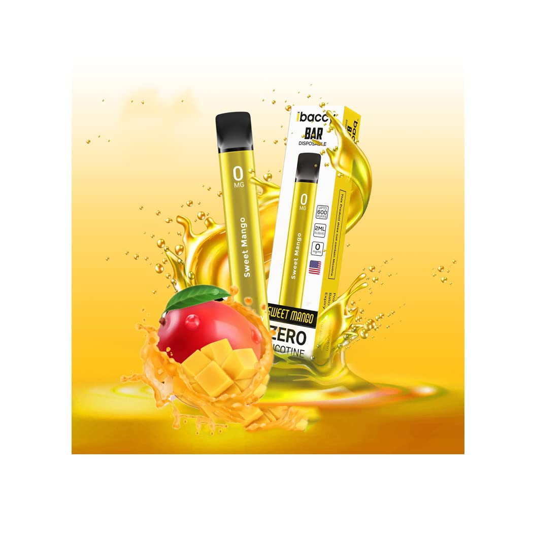 SX4 2 x Disposable Sweet Mango Vape Bar 600 Puffs No Nicotine iBaccy Bar 2ml Pre-Filled E Cigarettes