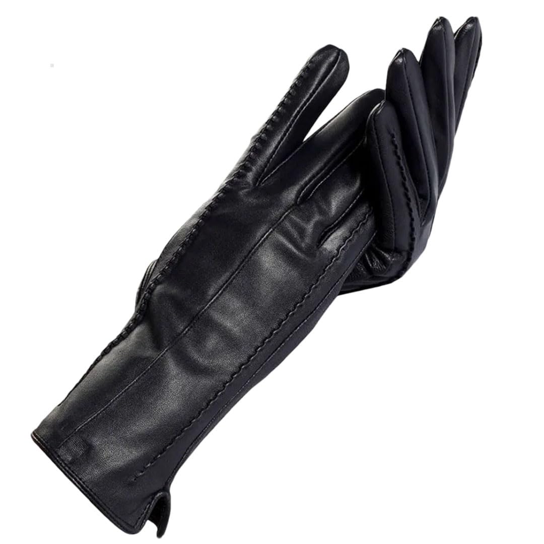 Guanti invernali in pelle da donna, guanti invernali caldi in pelle grigio chiaro,Guanti invernali semplici neri 6.5, Nero , 6.5