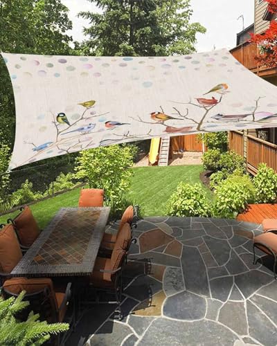 Birds Beige Sun Shade Sail Waterproof Rectangle, UV Block Sail Shade Canopy Awning Outdoor Privacy Shade Cover for Patio Pergola Deck Backyard 14'x18' Boho Vintage Tree Branch Bohemia Ombre Dots
