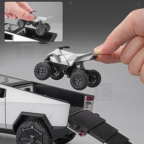 Image of 1:24 Scale Teslaa Cybertruck Model Collection Enthusiasts Toy Pull Back Pick-Up Truck with Sound and Light, Alloy Diecast Cyber-Truck Toys for Kids Gift Colors As Per Stock