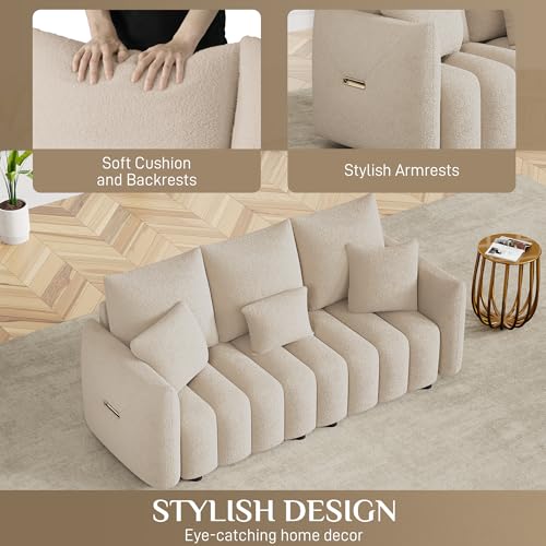 Image of OUYESSIR 81 inch Modern Sofa Couch, Comfy Upholstered Teddy Deep Seat Boucle Sofa, Modern 3-Seater Cloud Couch, Oversized Loveseat for Living Room Office Apartment, Light Brown