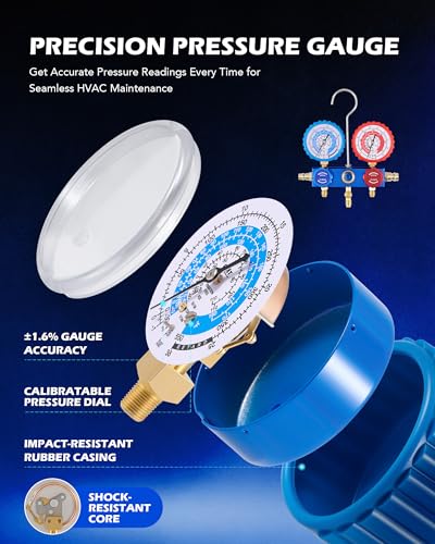 Image of Orion Motor Tech A2L AC Vacuum Pump and Gauge Set, for R1234yf R32 R134a R410A Systems with 3.5 cfm Sparkless Ignition Proof Vacuum Pump, 3 Way AC Gauges Quick Couplers Can Taps Hoses Thermometer