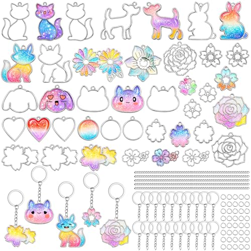 40 Pcs Silver Keychain Resin Molds, Silver UV Resin Keychain Molds