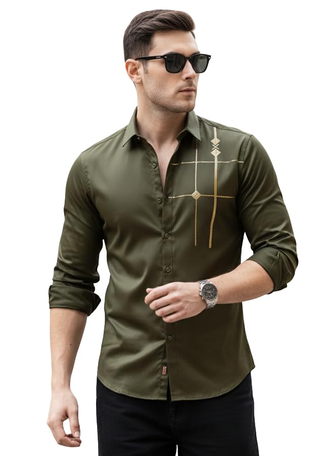 Image of IndoPrimo Men's Premium Satin Shirt for Party, Formal and Casual Wear - Stylish Designer Full Sleeve Shirt for Men
