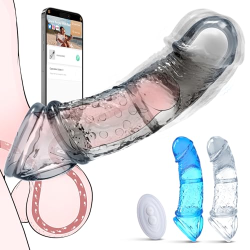 Vibrating Penis Sleeve for Men - 10 Vibration Modes Reusable Extender with 3 Sleeves & 2 Adjustable Rings App Remote Control Adult Pleasure Toy for Couples Girth Enhancer & Long Lasting Support