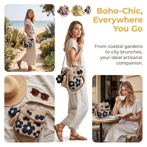 Bolso Tote de Crochet con Flor Hecho a Mano miniatura 2