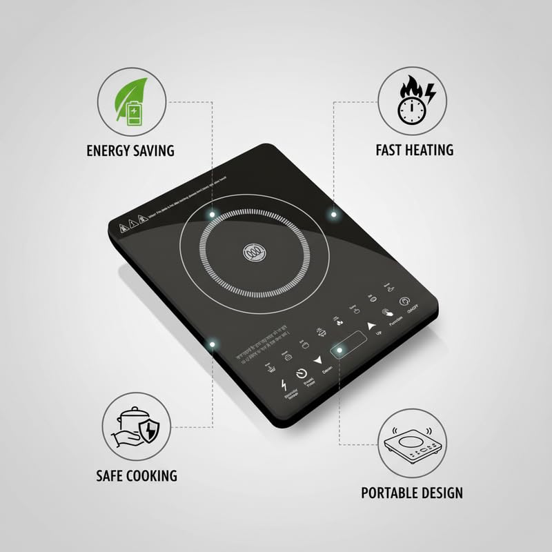 Image of Drumstone TopRated ๐๐๐๐ซ ๐๐๐ซ๐ซ๐๐ง๐ญ๐ฒ 2000W Induction Cooktop Portable Electric Stove for Home Kitchen Touch Panel Induction Chulha Fast Cooking Temperature Control Timer Black