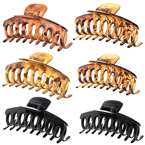 Large Hair Claw Clips for Women 4.3" Leopard Print Jumbo Hair Jaw Clip Strong Hold Big Hair Claw Banana Hair Claw Clips for Women Long Thick Hair Non-Slip Ponytail Barrette Hold Claw Clip(6Pcs)