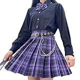 Women's Japan high Waisted Pleated Cosplay Costumes Skirts Mini A-Line Purple Adjustable Waited