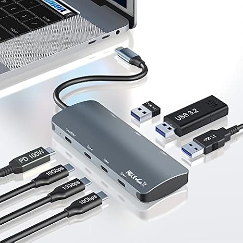 USB C to USB C Hub 10Gbps 7-in-1 with 3 USB-C 3.2 Gen2 10Gbps, 3 USB 3.2 10Gbps Ports, 100W Power Delivery with 10Gbps Data, USB-C Gen 2 Hub Adapter for MacBook Pro/Air, Chromebook, XPS, USB C devices Cover