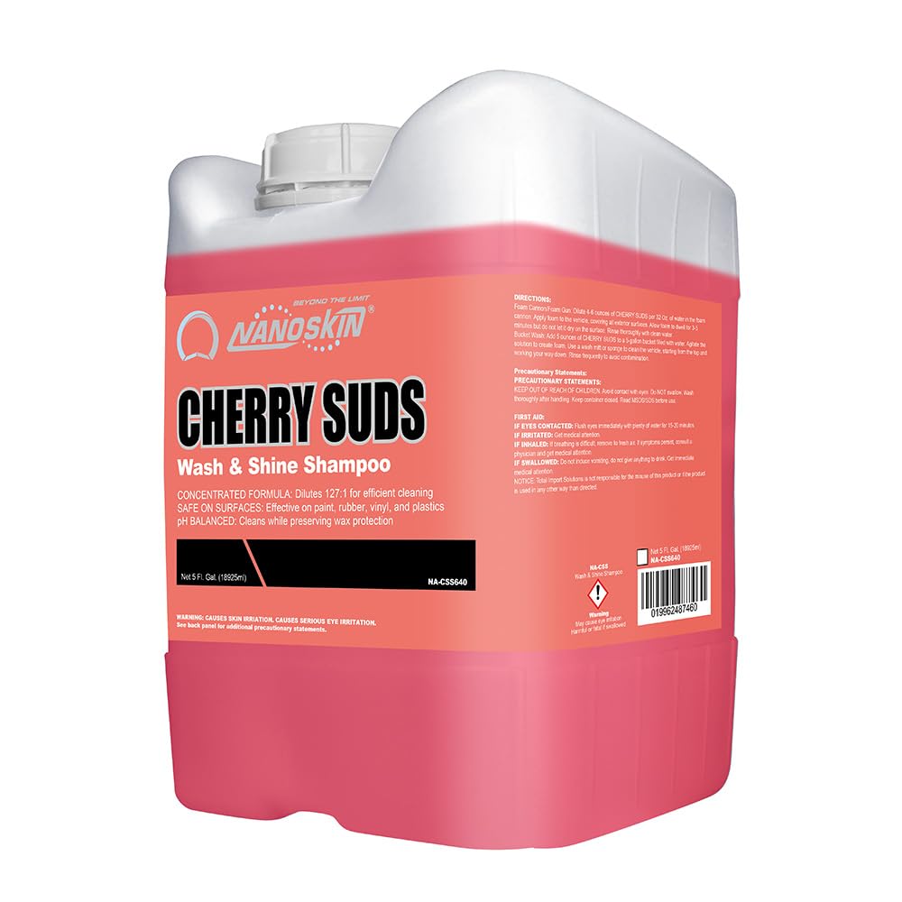 Nanoskin CHERRY SUDS Foaming Car Wash Concentrated Shampoo 5 Gallons for Foam Cannons, Foam Guns, Bucket Washes | Pressure Washer Safe, Cherry-Scented Soap | Ideal for Cars, Trucks, Motorcycles, RVs