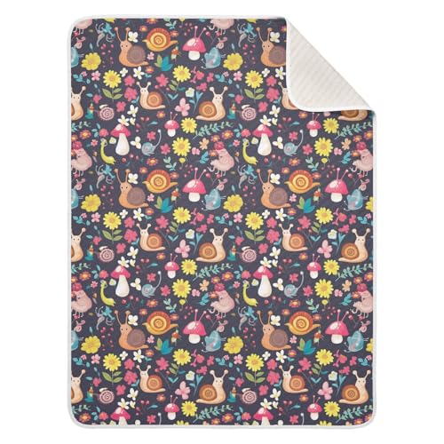 Image of Baby Swaddle Blanket for Baby Girls and Boys Soft Security Bed and Play Blanket for Toddler and Infant 30X40in Cartoon-Style Snails Mushrooms and Flowers