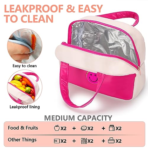 Lunch Bag Women Insulated Lunch Box For Reusable Waterproof Lunch Tote Bag With Preppy Lunch Bag,Soft Leather Lunchbag For Travel Work Picnic (Blue&White) #TOP4