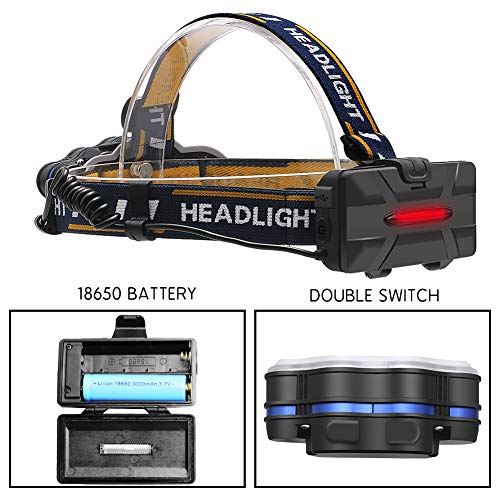 Lanterna de cabeça recarregável lanterna 6000 lúmen 7 LED 8 modos, USB e baterias Faróis de lanterna