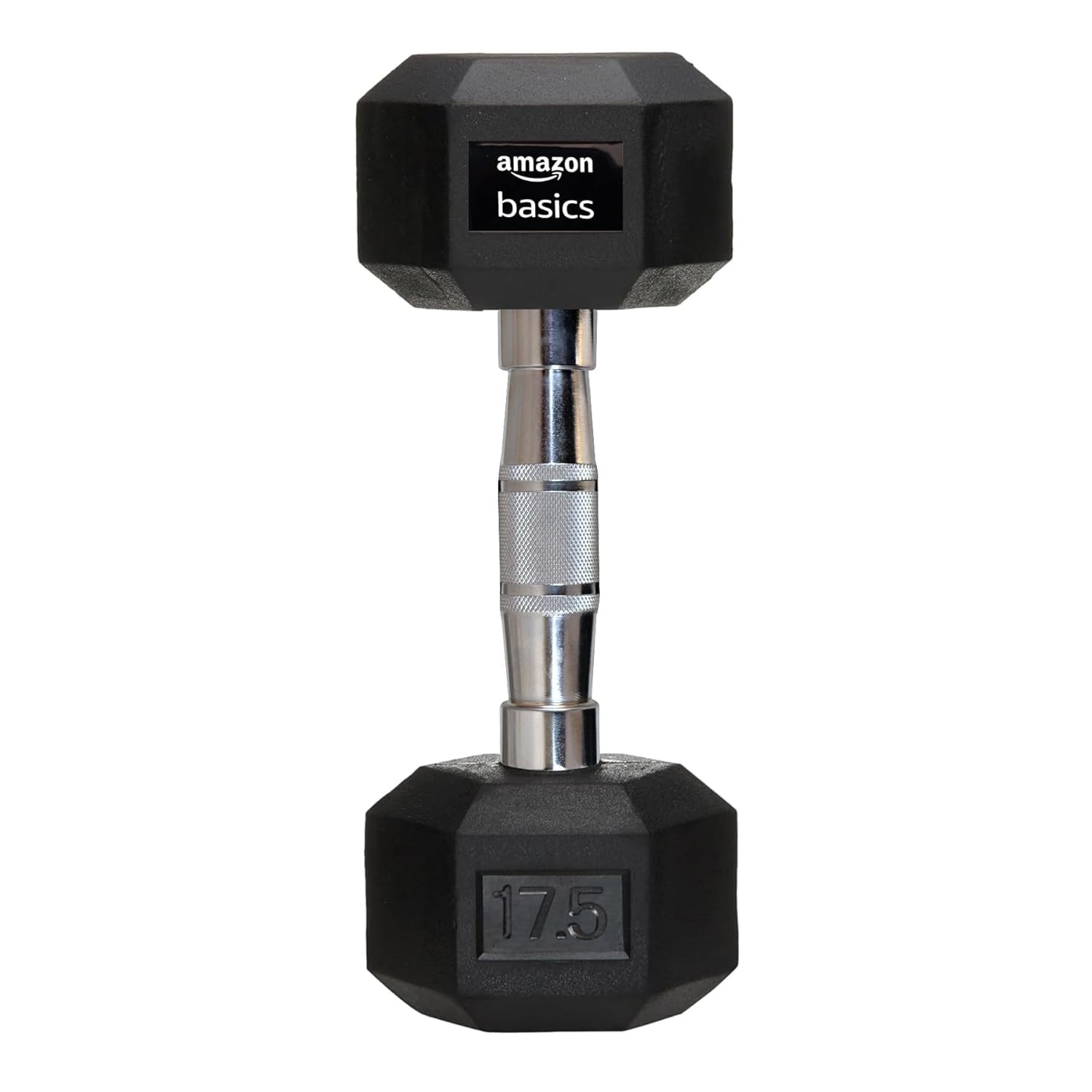 Amazon Basics Rubber Encased Hex Dumbbell Weight Set of 1, 17.5 Kg | Black-image-29