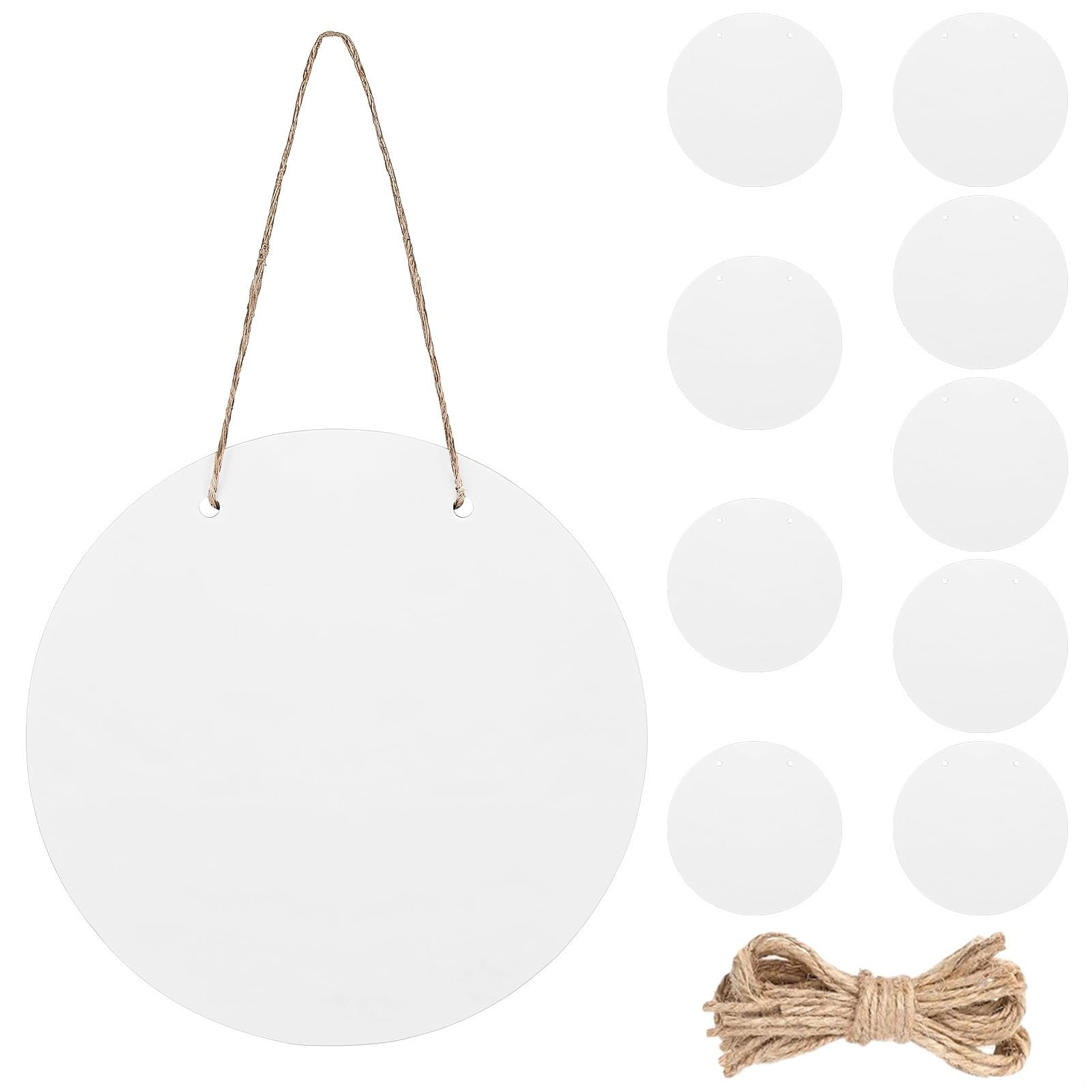 LUMINFLY 10 Pcs Heat Press MDF Round Door Hangers, Unfinished Blank Signs with Rope, Ideal for Xmas Tree and Porch Decoration