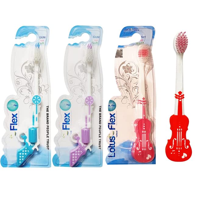 Red Champion Child Tooth Brush Lotus Flex Gitar & Gun Design | Soft BPA-Free Baby Training Toothbrush Set | Easy Grip, Soft Bristles | Baby Kids Infant Toothbrush Pack of 4 Units-picture-31