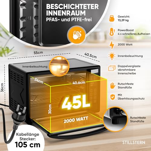 Stillstern Minibackofen mit Umluft 45L (DE Vers) Pizza Ø32, 13 Programme – Bild 4